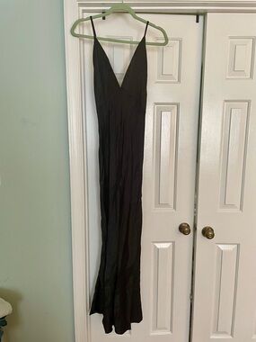 Anthropologie Black V-Neck Slip Maxi Dress